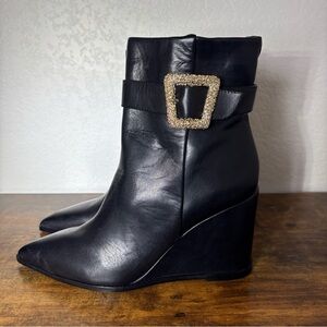 Sam Edelman Black Wedge Boots with Glitter Buckle